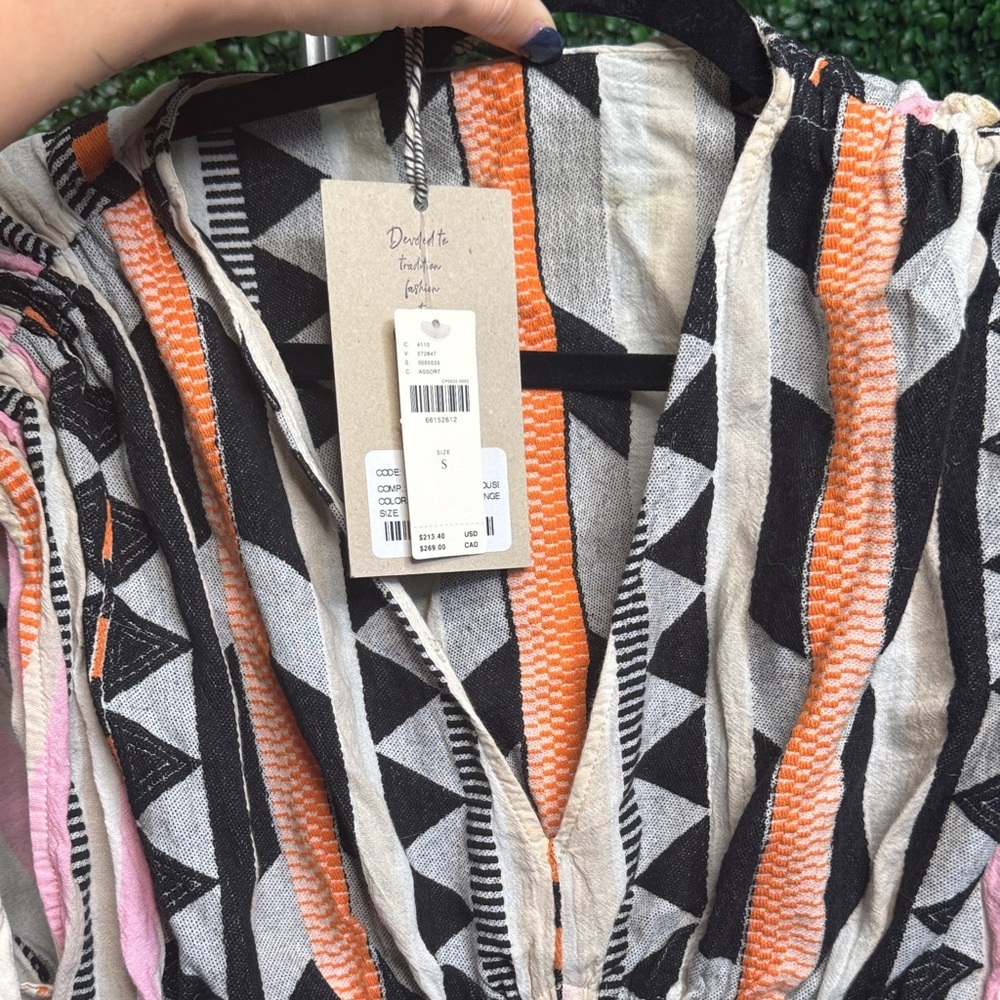 Devotion TWINS Black, Pink, and Orange Geometric Boho Blouse - Picture 4 of 7